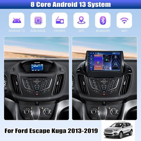 [6+128G]8-Core Android 15 Car Radio Stereo for Ford Escape Kuga 2013-2019 with Wireless Carplay&Android Auto,9 Inch Car Radio with Mirror Link Bluetooth FM/RDS WiFi GPS SWC Dual USB+AHD Backup Camera in Kuwait
