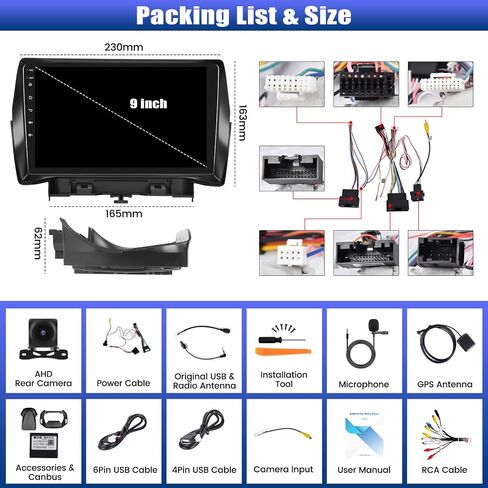 [6+128G]8-Core Android 15 Car Radio Stereo for Ford Escape Kuga 2013-2019 with Wireless Carplay&Android Auto,9 Inch Car Radio with Mirror Link Bluetooth FM/RDS WiFi GPS SWC Dual USB+AHD Backup Camera in Kuwait