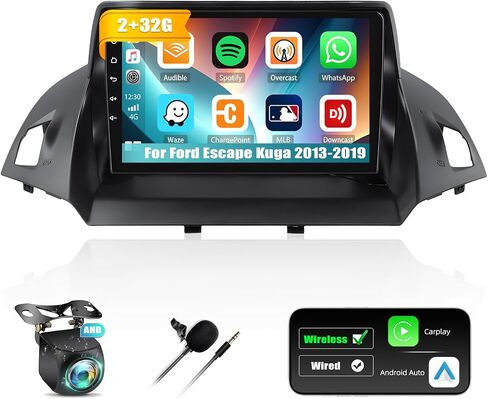 [6+128G]8-Core Android 15 Car Radio Stereo for Ford Escape Kuga 2013-2019 with Wireless Carplay&Android Auto,9 Inch Car Radio with Mirror Link Bluetooth FM/RDS WiFi GPS SWC Dual USB+AHD Backup Camera in Kuwait