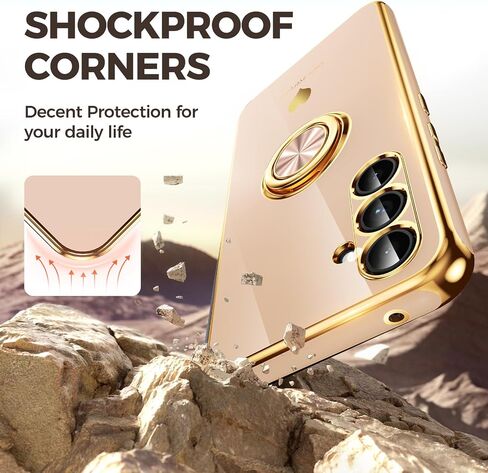 for Samsung Galaxy S23 FE 5G Case with 2 Pack Screen Protector, 360° Rotatable Ring Holder [Luxury Hearts Pattern] Plating Gold Edge Slim Soft Phone Cover Case for Galaxy S23 FE - Purple in Saudi Arabia