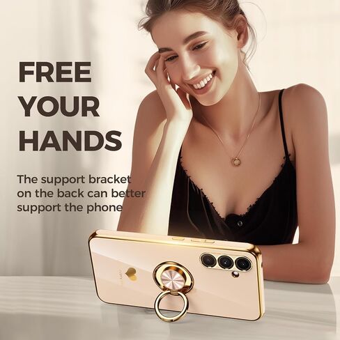 for Samsung Galaxy S23 FE 5G Case with 2 Pack Screen Protector, 360° Rotatable Ring Holder [Luxury Hearts Pattern] Plating Gold Edge Slim Soft Phone Cover Case for Galaxy S23 FE - Purple in Saudi Arabia