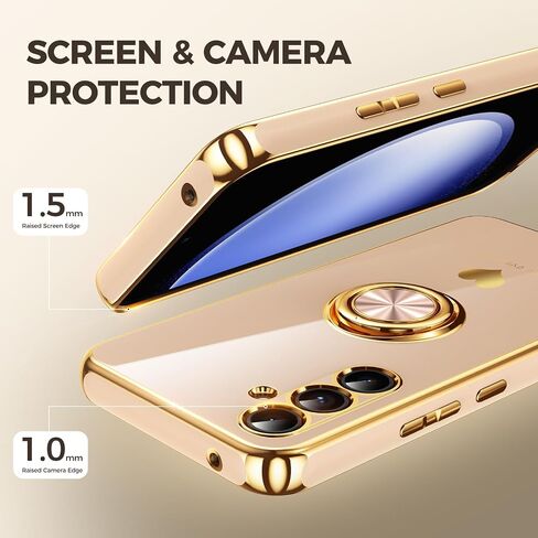 for Samsung Galaxy S23 FE 5G Case with 2 Pack Screen Protector, 360° Rotatable Ring Holder [Luxury Hearts Pattern] Plating Gold Edge Slim Soft Phone Cover Case for Galaxy S23 FE - Purple in Saudi Arabia