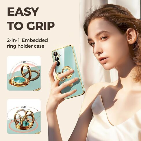 for Samsung Galaxy S23 FE 5G Case with 2 Pack Screen Protector, 360° Rotatable Ring Holder [Luxury Hearts Pattern] Plating Gold Edge Slim Soft Phone Cover Case for Galaxy S23 FE - Purple in Saudi Arabia