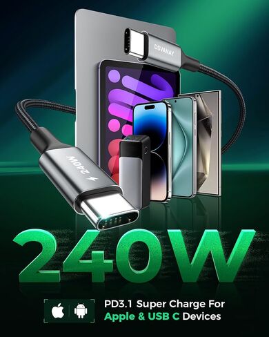 Short 240W USBC to USBC Cable [1FT, 2Pack], Fast Charging 100W PD3.1 Type C Cord Compatible for iPhone 16/15 Pro Max, Car Charger, MacBook Pro/Air, iPad Pro, Samsung, Pixel, Laptop in Saudi Arabia