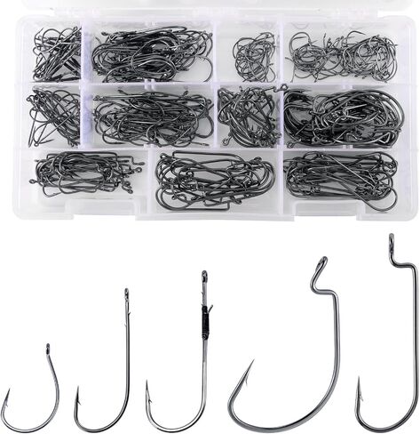 تشكيلة خطافات Dr.Fish Bass، خطافات EWG، خطافات دودة منحنية مستديرة، خطافات إسقاط، خطافات تغطية ثقيلة، مجموعة خطافات صيد المياه العذبة مع صندوق معالجة، جهاز تكساس، أحمق، قلاب اللكم in Kuwait