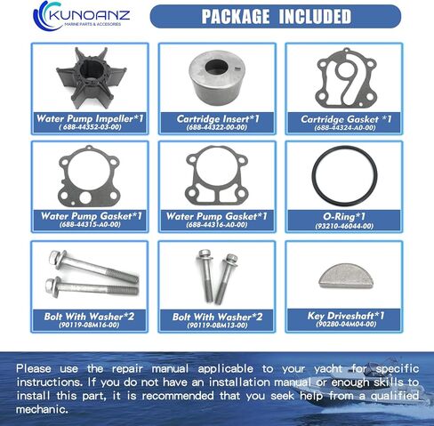 6F5-W0078-A0-00 Water Pump Impeller Repair Kit for Yamaha Outboard 6F5-W0078-00-00 Sierra 18-3374 C40 CV40 40 HP 40HP 2-Stroke in Kuwait