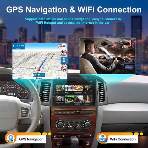 2G+64G Android 13 راديو السيارة ستيريو لسيارة جيب جراند شيروكي 2004 2005 2006 2007 مع Carplay اللاسلكي Android Auto 10.1 بوصة شاشة تعمل باللمس ستيريو السيارة مع بلوتوث HiFi GPS Navigation WiFi FM كاميرا احتياطية in Saudi Arabia
