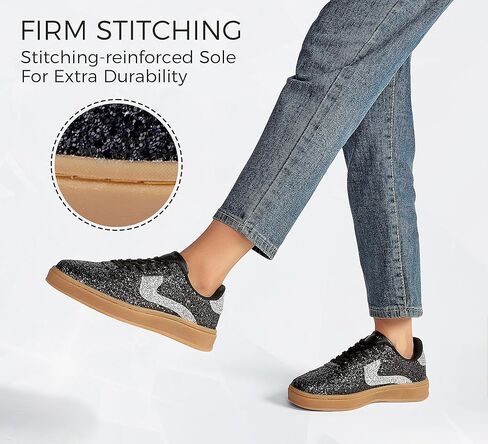 LUCKY STEP Women's Glitter Sneakers Fashion Retro Casual Sparkly Bling Shiny Dressy Bedazzled Bridal Wedding Anti Slip Walking Shoes in Kuwait