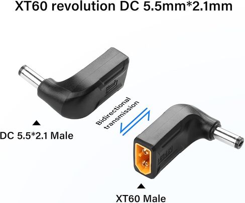 SinLoon 2 Pack XT60 to DC5521 Adapter 90 Degree XT60 Male to DC 5.5mm X 2.1mm Male Wireless for TS100 Soldering Iron, FPV Monitor Power,Drone (XT-021) in Saudi Arabia