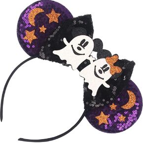Leziazany Maleficent Ears Headband,Sequin Mouse Ears Headband Maleficent Costume Headwear for Halloween &Disney Trip