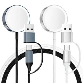 2 Pack for Apple Watch Charger Magnetic Nylon Braided Charging Cord Cable Portable Wireless Charging with USB C USB A Compatible for iWatch Ultra 2/Ultra Series 10/9/8/7/6/SE SE2/5/4/3/2/1,[3.3FT/1M ]