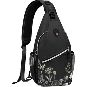MOSISO Crossbody Sling Backpack, Portable Travel Hiking Daypack Chest Sling Bag Casual Daypack One Strap Chest Backpack for Women Men Outdoor Hiking Travel, Retro Flower