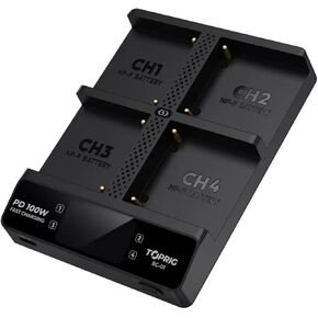Accsoon TOPRIG 100W 4-Channel NP-F Fast Charger with LCD Display Compatibility with NP-F550 NP-F750, NP-F970 and Other Corresponding NP-F Series