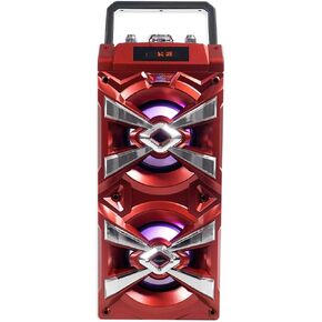 NYC Acoustics X-Tower Dual 4" Bluetooth Speaker w/Sound Activated LED's+Remote, Maroon