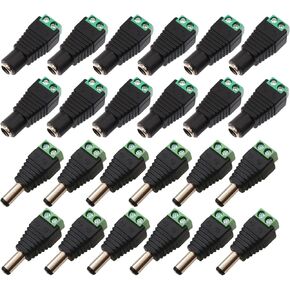 12 Pairs 12V Connector 5.5mm x 2.1mm 12V Barrel connectors - for Security Camera LED Strip Cable Wire Ends Plug Adapter (12 x Male+12 x Female