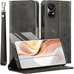 for Ulefone Note 16 Pro Case and Tempered Glass Screen Protector,PU Leather Flip Cover Wallet Phone Case Protector [Full Protection][Card Slots][Kickstand] for Ulefone Note 16 Pro 6.52", Black