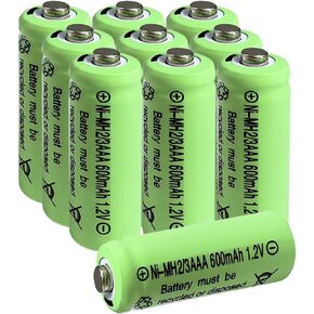 10 Pcs 2/3AAA NIMH Battery 1.2V 600mAh Rechargeable Battery Button Top (Shorter Than AAA Size)