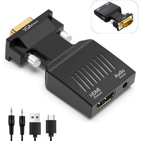 VGA to HDMI Adapter Converter with 3.5mm Audio, PC VGA Source Output to TV/Monitor with HDMI Connector, Active Male VGA to Female HDMI 1080P@60Hz Video Dongle adaptador for Computer,Laptop,Projector