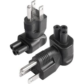CERRXIAN 90 Degree IEC320 C5 to NEMA 5-15P Power Extension Adapter, 3 Prong AC Mickey Mouse Plug Power Adapter, 10A/125V Universal AC Cable US Plug Replacement Adapter - 2 Pack
