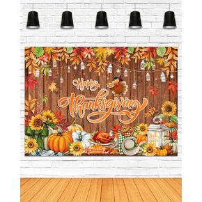 Mocsicka 7x5ft Thanksgiving Backdrop Fall Pumpkin Harvest Maple Leaves Turkey Thanksgiving Decorations Happy Thanksgiving Banner Photo Booth Props