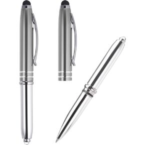 PATIKIL Ballpoint Pen with Stylus Tip and LED Flashlight, 2 Pack 3 in 1 Metal Pen Black Ink 1.0mm Medium Point Stylus Pen for Touch Screens, Gray