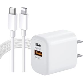 20W USB C Wall Charger, Dual Port PDQC3.0 USB Power Adapter, Type C Charger Fast Charging for for iPhone 11/12/13/14/Pro Max, iPad Pro, AirPods Pro, Samsung Android Phones (USB iPhone Charger)