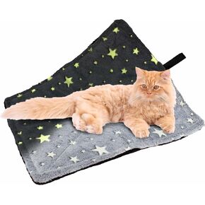 Downtown Pet Supply Thermal Cat Bed - Insulated Cat Mat with Aluminum Film & Sherpa Backing - Washer Safe Faux Fur Cover - Self-Warming Nap - Connectable, Regular - Glow in The Dark Stars - 22 x 19in