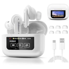 Touch Screen Earbuds, ANC Noise Cancelling Earbuds with Smart Charging Case, Bluetooth 5.4 Wireless Earbuds with HiFi Stereo Deep Bass, 48H Playtime Earphones for iOS/Android, Business, Sport