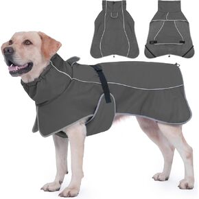 Dog Raincoat, Waterproof Dog Coat with Reflective Straps, Leash Hole & Polar Fleece Lining, Winter Dog Rain Coat for Small, Medium & Large Dogs, Warm, Windproof Dog Vest Jackets