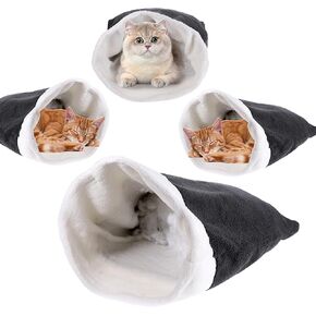 Cat Bed Cave Sleeping Bag Cozy Fluffy Flannel Washable Cat Bed for Cold Weather Self Warming Fluffy Cat Tunnel Hideout Calming Cushion Bed for Cats and Small Dog