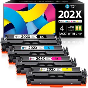 Smart Ink Compatible Toner Cartridge Replacement for HP 202X 202A with Built-in Chip High Yield (4 Pack) to use with Color Laserjet Pro MFP M281fdw M281cdw M254dw Printer (Black Cyan Magenta Yellow)
