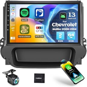 2G+64G Android 13 Car Stereo for Chevrolet Chevy Malibu 2009-2014 with Wireless Apple Carplay Android Auto,9'' HD Touchscreen Car Radio with Mirror link WiFi GPS Bluetooth FM/RDS Radio SWC+Rear Camera