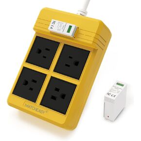 Power Strip with AC Surge Protective Arrester Device(275V,20KA-40KA), 4 Outlets (1875W/15A) with Replaceable SPD Device for Home, Office, Dorm Essentials - Yellow