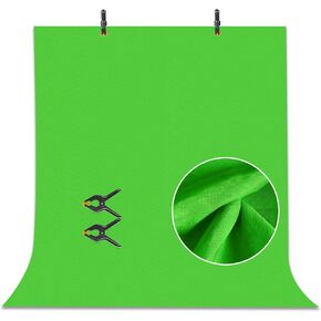 EMART 5x6.5ft Green Screen Backdrop, Non-Woven Fabric Greenscreen Photography Background with 2 Back Drop Clamps, Suitable for Photoshoot, Photographic Studio, Live Streaming