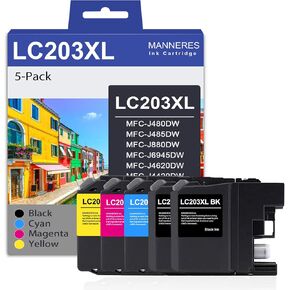 LC203 XL High Yield Ink Cartridge (5-Pack, 2Black, Cyan, Magenta, Yellow) LC203XL LC201 Ink Cartridge Replacement for Brother Ink LC203 MFC-J460DW MFC-J485DW MFC-J4620DW MFC-J885DW Printer