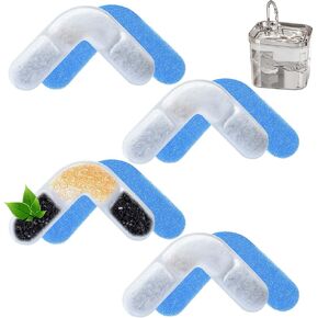 Cat Pet Water Fountain Filter AWF-1, Triple Filtration System 4 Replacement Filters & 4 Sponges, fit for 74oz/2.2L Stainless Steel Cat Fountain DP02-T&DP02-W