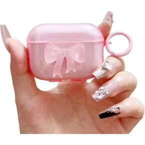 for AirPods Pro 2nd Generation Case Pink Bow Cute Clear Glitter,Aesthetic Women Girly with Keychain Protective Earphone Cover for AirPod Pro