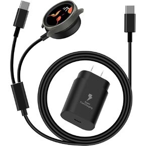 Galaxy Watch Charger Compatible Galaxy Watch 7/6/6 Classic/5 Pro/5/4 Classic/3 Active2/1, 2-in-1 USB C Fast Charging Cable, 25W Super Fast Charger for Galaxy S24/S23/S22/21/20 Note/Z Fold 6 (5ft)