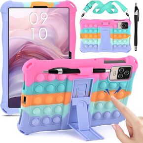 DETUOSI Silicone Case Compatible with TCL Tab 8 LE Tablet 8 inch (9137W) with Shoulder Strap, Multi Angle Protective Cover for TCL Tab 8 LE (9137W)/ TCL Tab 8 WiFi (9132X), Dazzling Pink