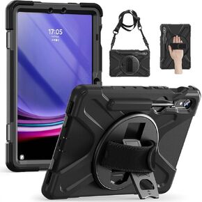 ZenRich Rugged Case for Samsung Galaxy Tab S9/ S9 FE 5G Tablet 2023 with S Pen Holder [360 Rotating Hand Strap] [Stand][Shoulder Strap], Drop-Proof Case for Galaxy Tab S9 FE 10.9''/ S9 11'', Black