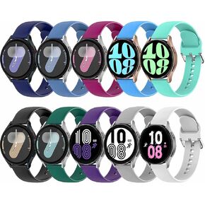 10 Pack Bands Compatible with Samsung Galaxy Watch 7/6/5/4 40mm 44mm/ Watch 6 Classic/Watch 5 Pro/Watch 4 Classic/Active 2 Band, 20mm Soft Silicone Sport Strap Wristbands for Women Men
