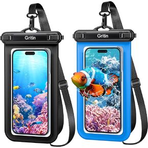 Gritin Waterproof Phone Pouch, 2 Pack IPX8 Waterproof Phone Case Bag for Swimming, Adjustable Lanyard Underwater Phone Dry Bag for iPhone 15 14 13 12,Galaxy S24 S23 S22 and Other Phones up to 7"