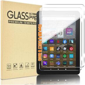 Designed for Amazon Kindle Fire HD 8/8 Plus/Kids [8 inch] 2022&2020 Released - 0.33mm Tempered Glass Screen Protector 9H Anti Scratch HD Clear Bubble Free(2pcs)