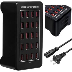 USB Charger Station, 20-Ports 100W/20A Desktop USB Charging Station, Multi-Function USB Smart Charger, USB Wall Charger for Samsung/iPhone/iPad/Google Pixel/Android and More USB Devices