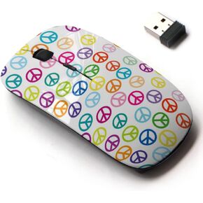 2.4G Wireless Mouse with Cute Pattern Design for All Laptops and Desktops with Nano Receiver - Peace Sign