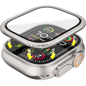 Miimall Metal Screen Protector for Apple Watch Ultra 2/Ultra 49mm, Ultra-Thin Anti-Scratch Tempered Glass with Aluminum Alloy Frame, Waterproof HD Glass Film for iWatch 49mm, Orange