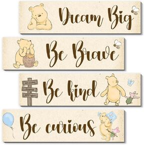 BirtDerr 4Pcs Winie the Pooh Decorations-Bee Decorations-Winnie Bedroom Wall Decor-Adorable Winnie the Pooh Sign for Baby Room-Winnie the Pooh Nursery Decor-Baby Shower Decorations