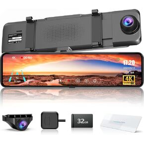 JOMISE 4K Mirror Dash Cam, 11" Rear View Mirror Camera, Rearview Mirror Camera Front and Rear Backup Camera for Cars, Parking Monitor, Night Vision, Anti-Glare Film & 32GB Card Included