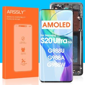AMOLED for Samsung Galaxy S20 Ultra 5G Screen Replacement for Samsung G988U G988A G988W 6.8" LCD Display Digitizer Touch Screen Full Assembly with Frame (Black)
