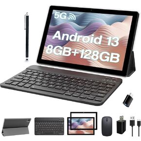 COOPERS 10.4 inch Tablet, 16GB RAM 128GB ROM Powerful Octa Core CPU, 2000 * 1200 2K Resolution Screen Android 12 Tablet PC, 5+13MP Dual Camera, BT5.0, 7580mAh Battery Computer Tablet with Case